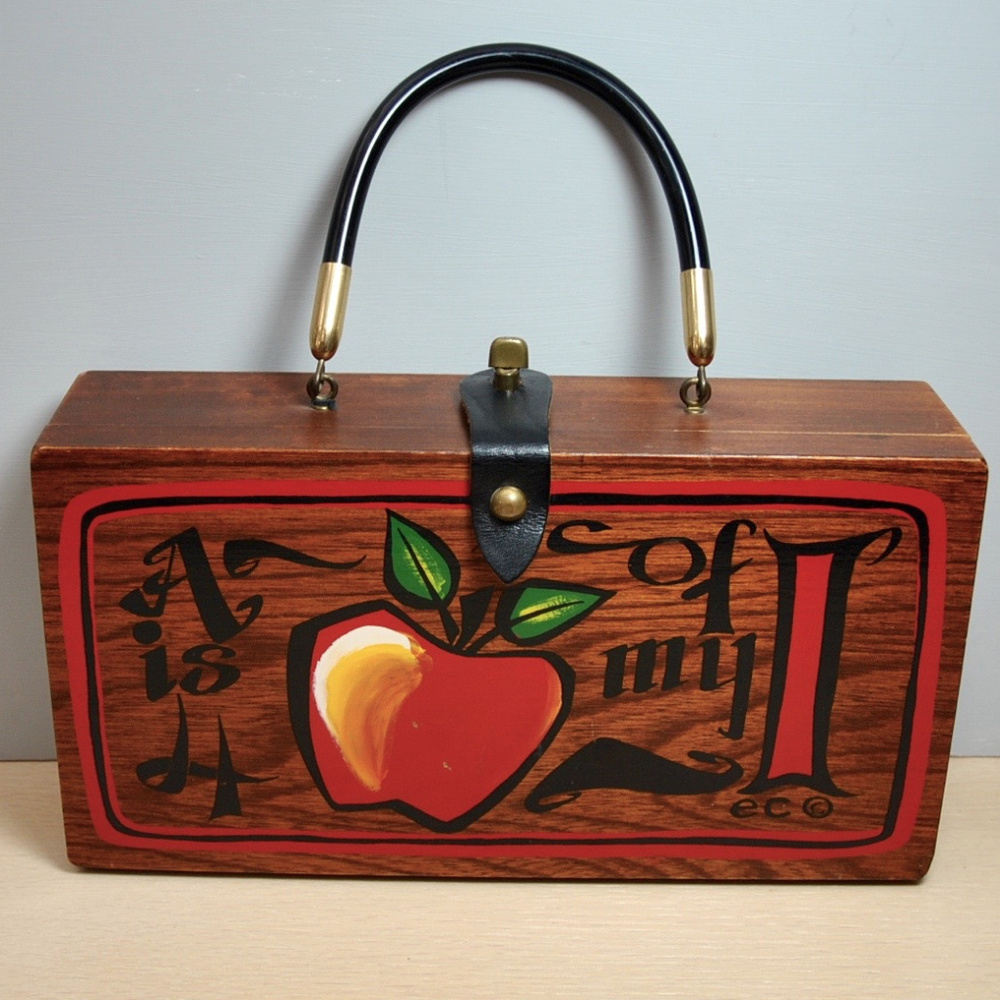 Vintage Enid Collins A Is For Apple wood purse